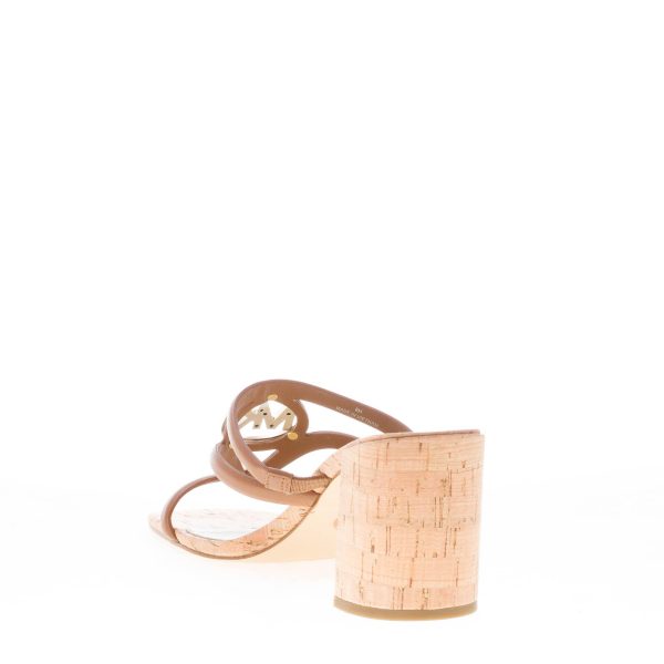 MICHAEL KORS donna sandalo slide Hampton in pelle CUOIO con placca logo. Tacco 8 cm - immagine 4