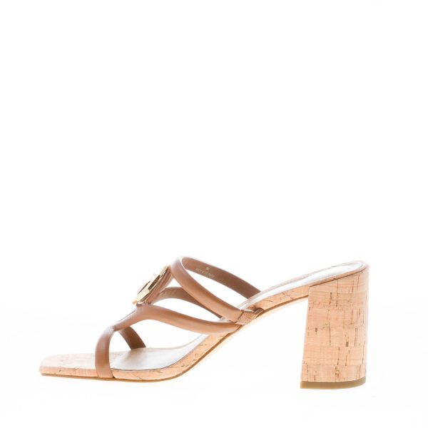 MICHAEL KORS donna sandalo slide Hampton in pelle CUOIO con placca logo. Tacco 8 cm - immagine 5