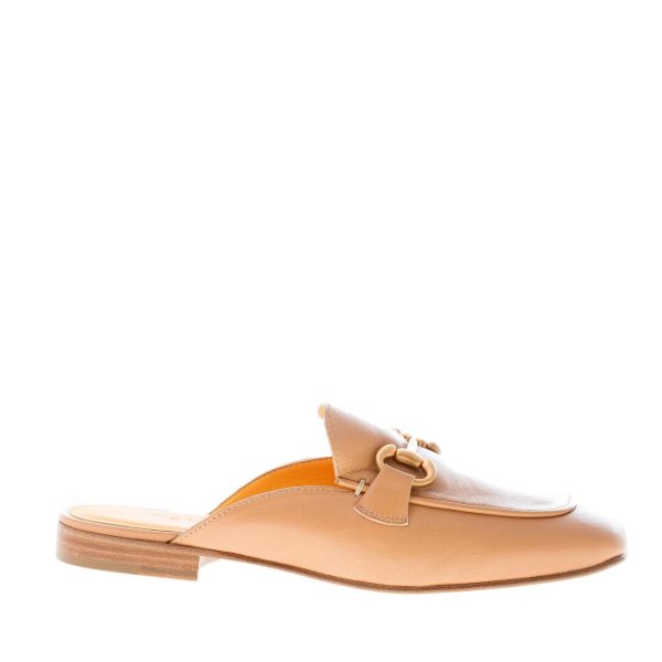 MARA BINI donna sabot Gioia in pelle NOCCIOLA con morsetto oro. Tacco 2 cm