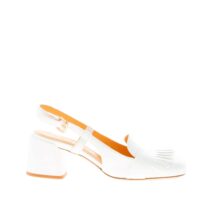 MARA BINI donna scarpa slingback Tania in pelle OFF-WHITE con frangia. Tacco 5,5 cm