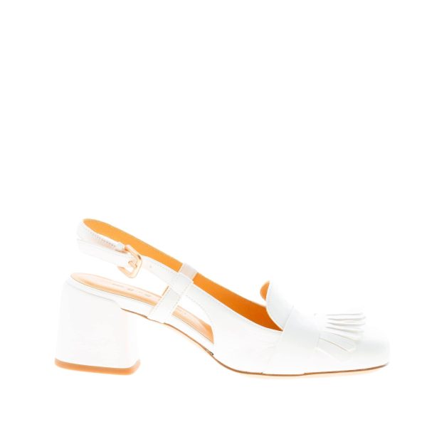 MARA BINI donna scarpa slingback Tania in pelle OFF-WHITE con frangia. Tacco 5,5 cm