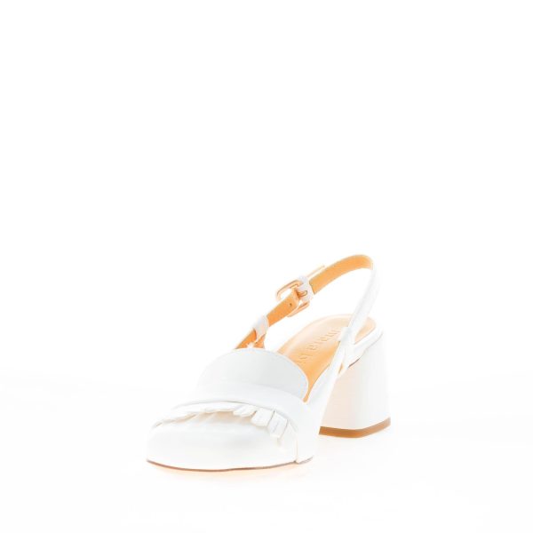 MARA BINI donna scarpa slingback Tania in pelle OFF-WHITE con frangia. Tacco 5,5 cm - immagine 6
