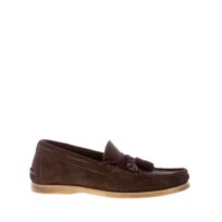 MIGLIORE uomo mocassino in camoscio MARRONE con nappine. Suola in gomma flessibile