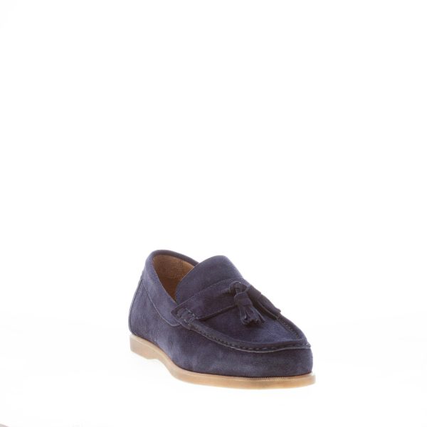 MIGLIORE mocassino in camoscio BLU con nappine. Suola gomma - immagine 2