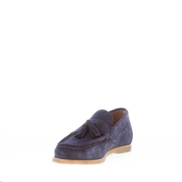 MIGLIORE mocassino in camoscio BLU con nappine. Suola gomma - immagine 6