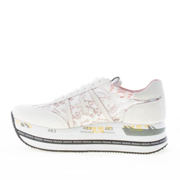 PREMIATA donna sneaker Beth 6232 in camoscio BEIGE e pizzo bianco - immagine 5
