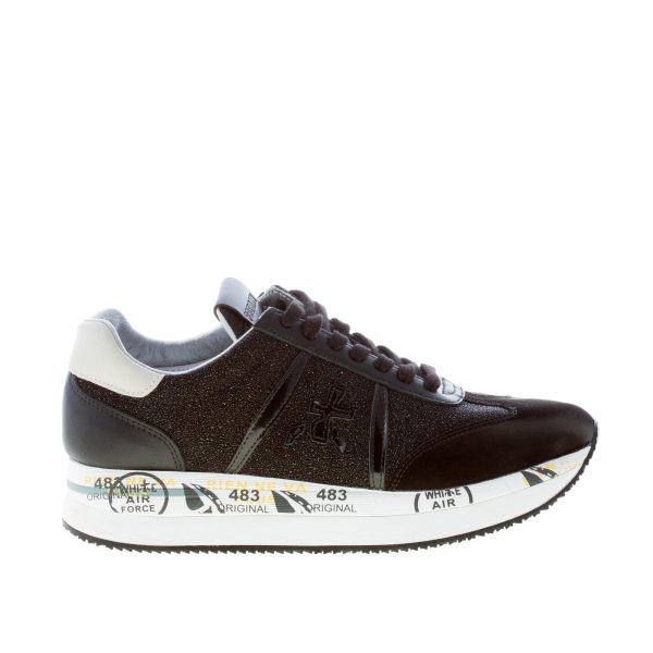 PREMIATA donna sneaker Conny 5329 in pelle a stampa micro-glitter NERO