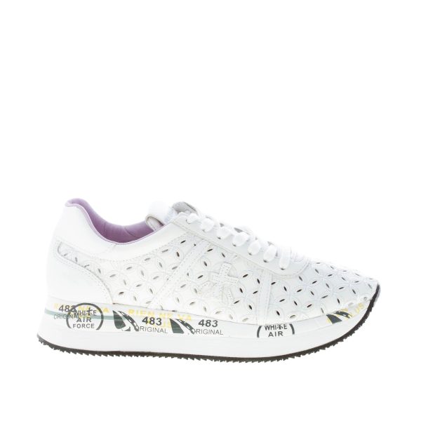 PREMIATA donna sneaker Conny 6242 in pelle BIANCO con ricamo traforato