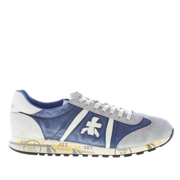 PREMIATA uomo sneaker Lucy 6176 in tessuto BLU DENIM delavè e camoscio GRIGIO