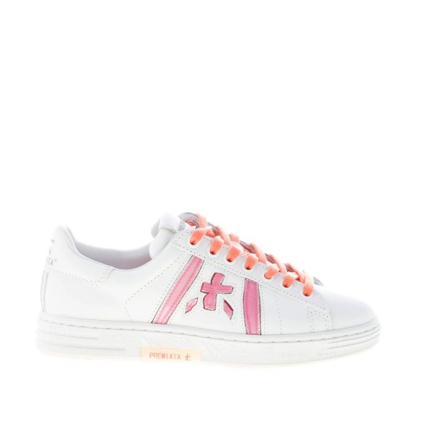 PREMIATA donna sneaker RUSSEL 6259 in pelle BIANCO più rosa e arancione