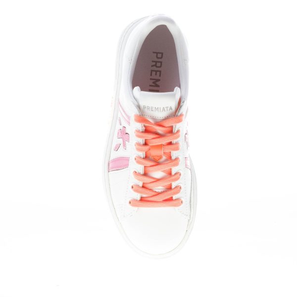 PREMIATA donna sneaker RUSSEL 6259 in pelle BIANCO più rosa e arancione - immagine 7