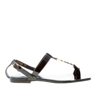 SAINT LAURENT donna sandalo infradito Cassandra flat in pelle verniciata NERO con monogramma