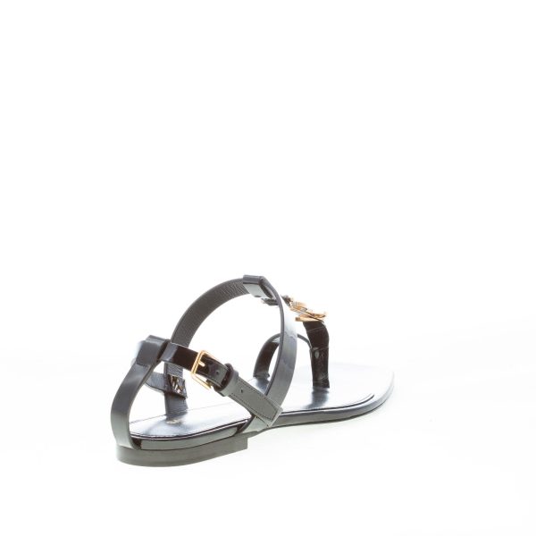 SAINT LAURENT donna sandalo infradito Cassandra flat in pelle verniciata NERO con monogramma - immagine 3