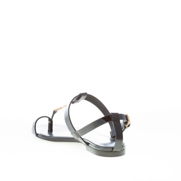 SAINT LAURENT donna sandalo infradito Cassandra flat in pelle verniciata NERO con monogramma - immagine 4