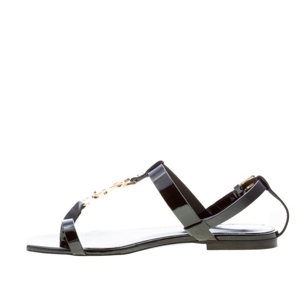 SAINT LAURENT donna sandalo infradito Cassandra flat in pelle verniciata NERO con monogramma - immagine 5
