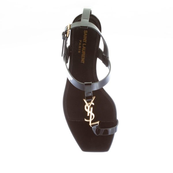 SAINT LAURENT donna sandalo infradito Cassandra flat in pelle verniciata NERO con monogramma - immagine 7