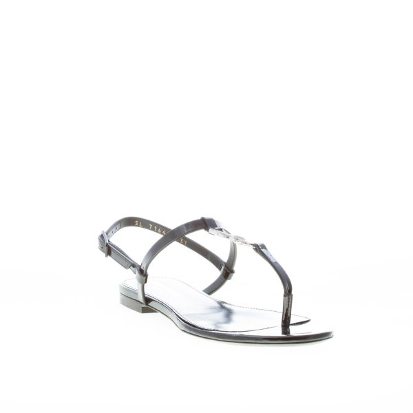 SAINT LAURENT donna sandalo infradito Cassandra flat in vernice NERO con strass - immagine 3