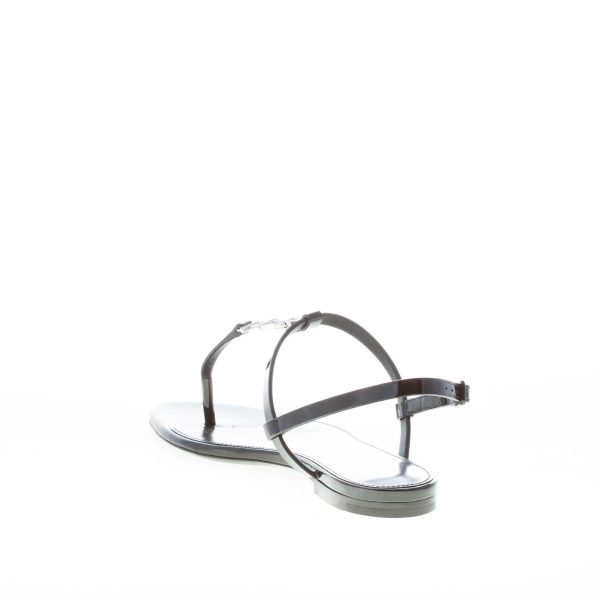 SAINT LAURENT donna sandalo infradito Cassandra flat in vernice NERO con strass - immagine 5