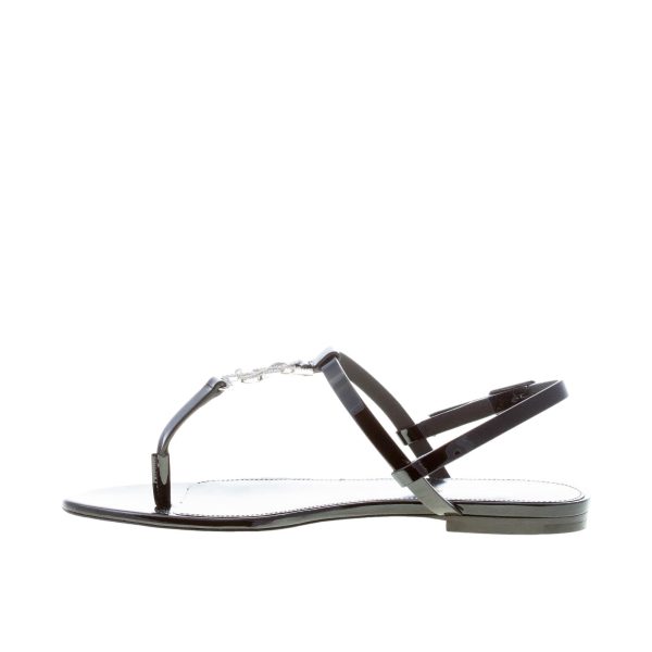 SAINT LAURENT donna sandalo infradito Cassandra flat in vernice NERO con strass - immagine 6