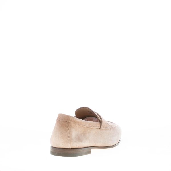 SANTONI uomo mocassino Goodyear in camoscio anticato BEIGE con mascherina. Suola cuoio - immagine 3