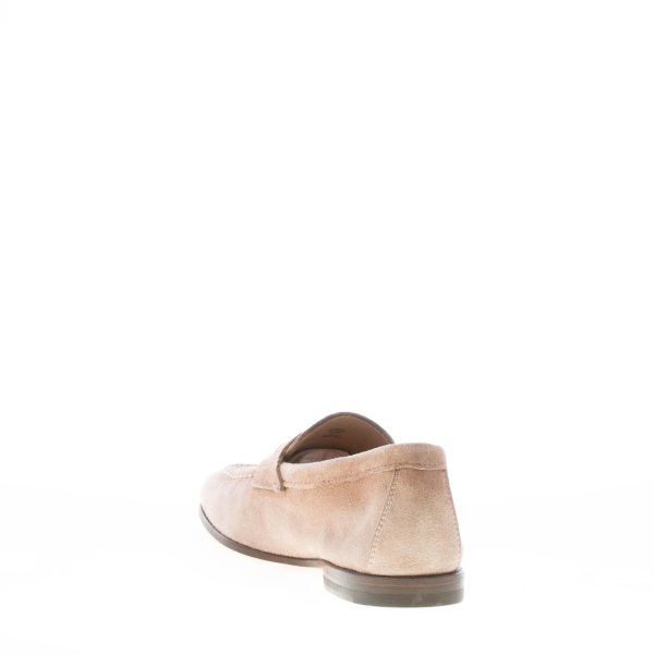 SANTONI uomo mocassino Goodyear in camoscio anticato BEIGE con mascherina. Suola cuoio - immagine 4