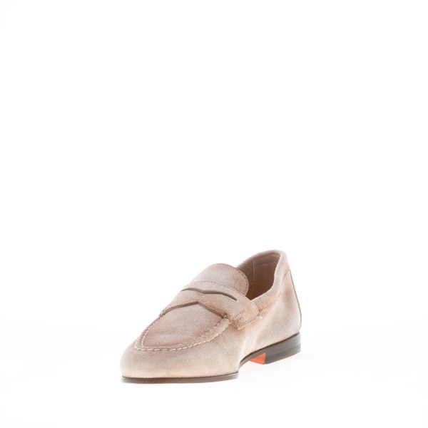 SANTONI uomo mocassino Goodyear in camoscio anticato BEIGE con mascherina. Suola cuoio - immagine 6