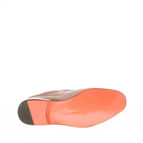 SANTONI uomo mocassino Goodyear in camoscio anticato BEIGE con mascherina. Suola cuoio - immagine 8