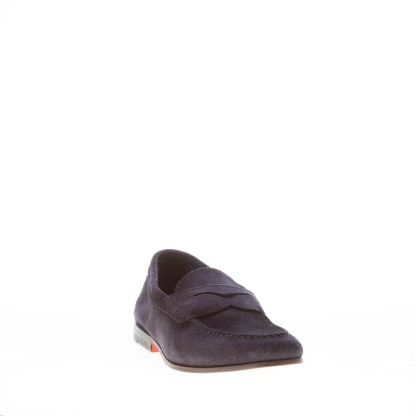 SANTONI uomo mocassino classico Goodyear in camoscio BLU NOTTE con mascherina. Suola cuoio - immagine 2