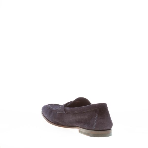 SANTONI uomo mocassino classico Goodyear in camoscio BLU NOTTE con mascherina. Suola cuoio - immagine 4