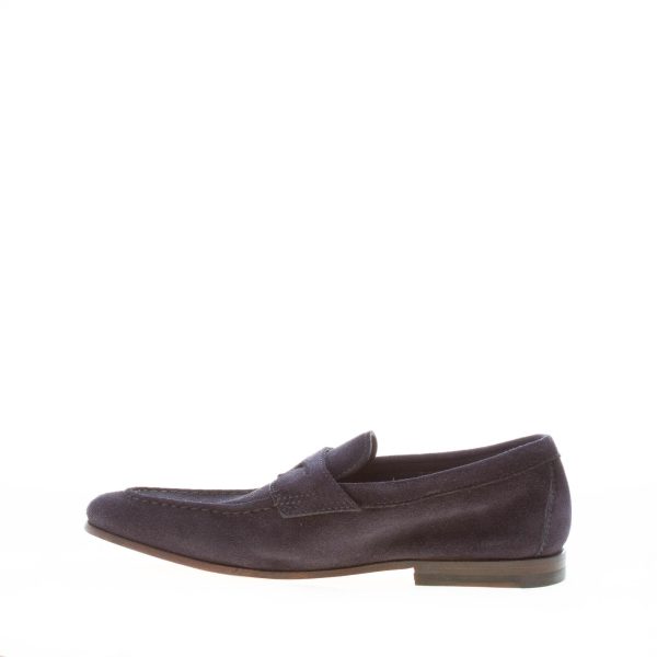 SANTONI uomo mocassino classico Goodyear in camoscio BLU NOTTE con mascherina. Suola cuoio - immagine 5