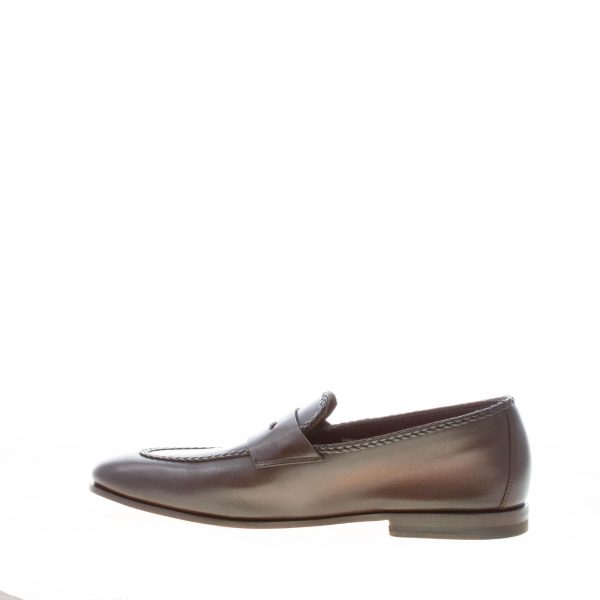 SANTONI uomo mocassino classico Goodyear in pelle TESTA DI MORO con mascherina. Suola cuoio - immagine 5