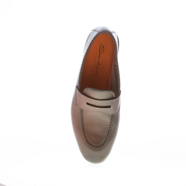 SANTONI uomo mocassino classico Goodyear in pelle TESTA DI MORO con mascherina. Suola cuoio - immagine 7