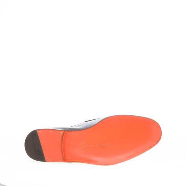 SANTONI uomo mocassino classico Goodyear in pelle TESTA DI MORO con mascherina. Suola cuoio - immagine 8