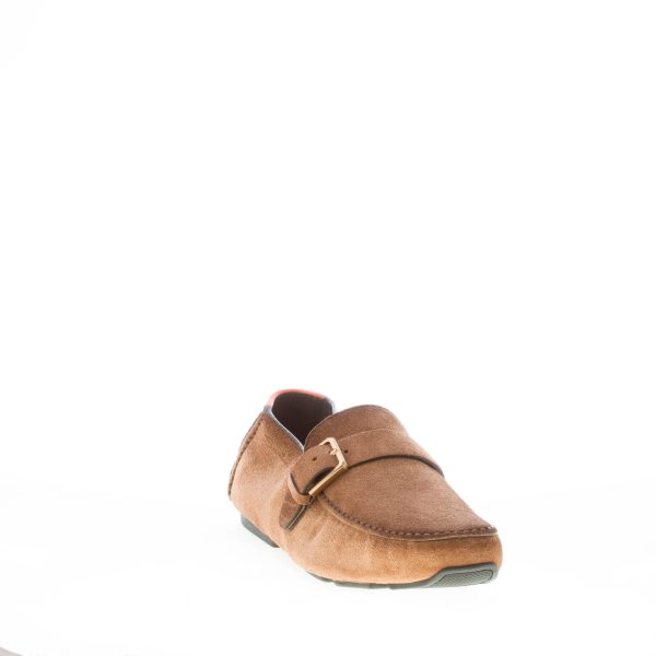 SANTONI uomo mocassino driver in camoscio anticato MARRONE BRUCIATO con fibbia - immagine 2