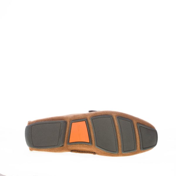 SANTONI uomo mocassino driver in camoscio anticato MARRONE BRUCIATO con fibbia - immagine 8