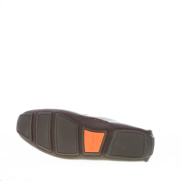 SANTONI uomo mocassino driver in pelle martellata MARRONE. Suola gomma - immagine 8