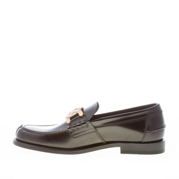 TOD'S uomo mocassino in pelle semilucida NERO con catena oro. Suola in cuoio - immagine 5