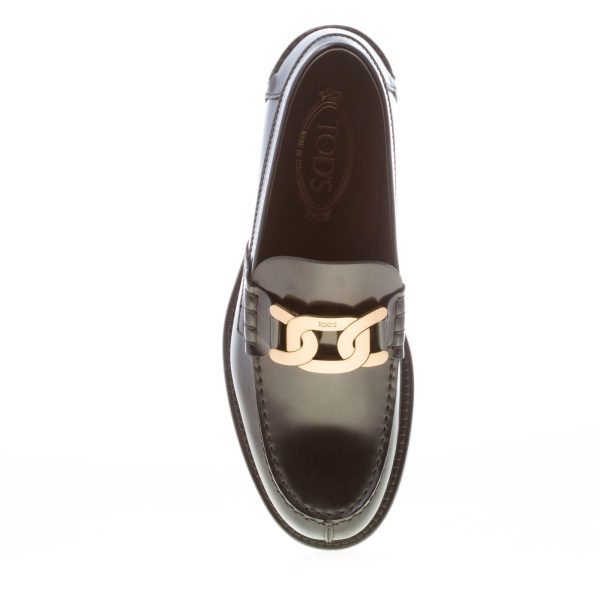 TOD'S uomo mocassino in pelle semilucida NERO con catena oro. Suola in cuoio - immagine 7