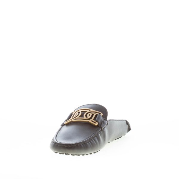 TOD'S donna sabot Gommino in pelle NERO con catena oro forata. Suola gommini - immagine 6