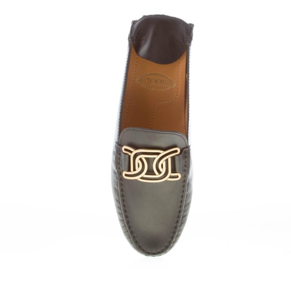 TOD'S donna sabot Gommino in pelle NERO con catena oro forata. Suola gommini - immagine 7