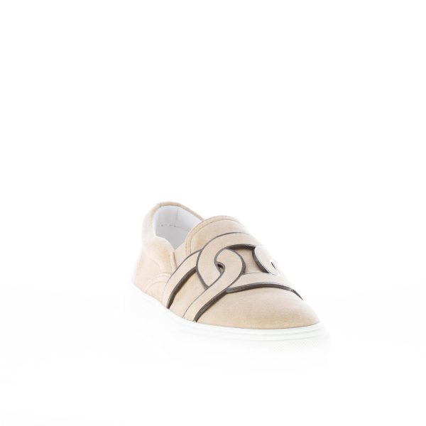TOD'S donna sneaker slip-on Kate in camoscio BEIGE con dettaglio catena - immagine 2