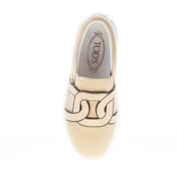 TOD'S donna sneaker slip-on Kate in camoscio BEIGE con dettaglio catena - immagine 7