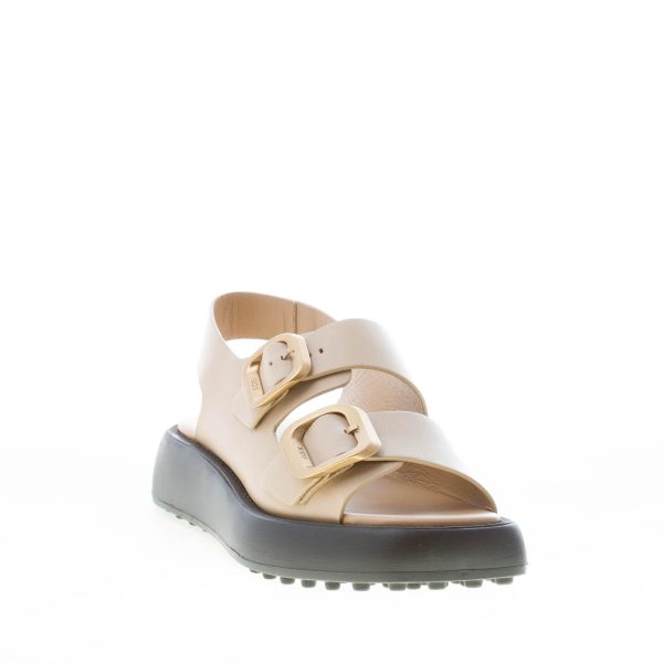 TOD'S donna sandalo in pelle BEIGE con doppia fibbia in metallo oro. Suola gomma - immagine 2