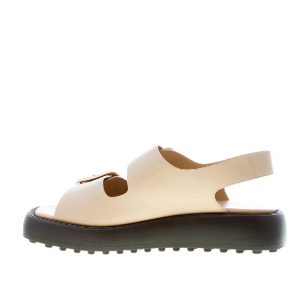 TOD'S donna sandalo in pelle BEIGE con doppia fibbia in metallo oro. Suola gomma - immagine 5