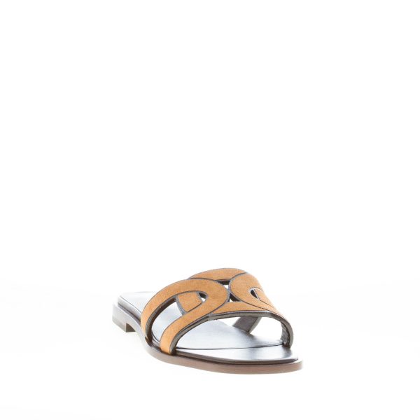 TOD'S donna sandalo ciabatta in camoscio CUOIO con fascia intrecciata a catena. Suola cuoio - immagine 2