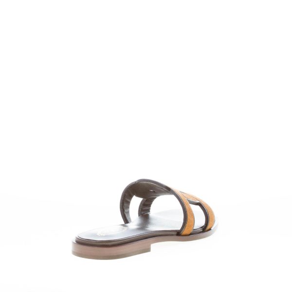 TOD'S donna sandalo ciabatta in camoscio CUOIO con fascia intrecciata a catena. Suola cuoio - immagine 3