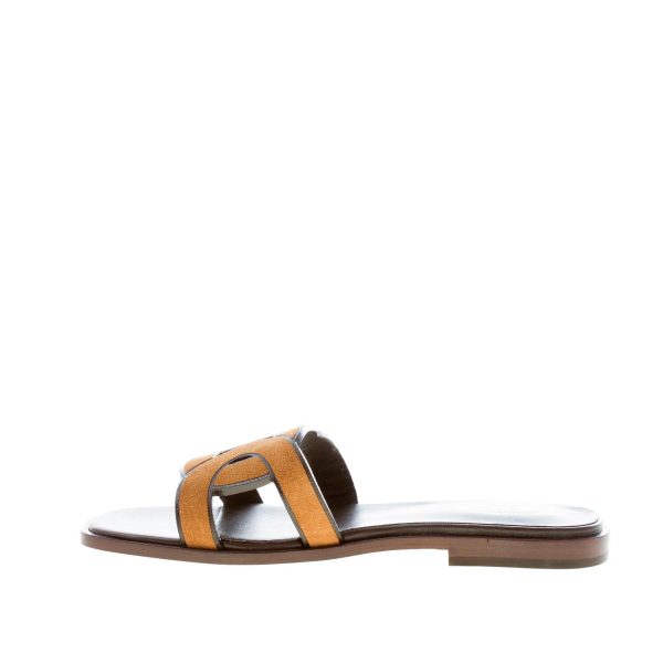 TOD'S donna sandalo ciabatta in camoscio CUOIO con fascia intrecciata a catena. Suola cuoio - immagine 5