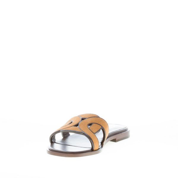 TOD'S donna sandalo ciabatta in camoscio CUOIO con fascia intrecciata a catena. Suola cuoio - immagine 6