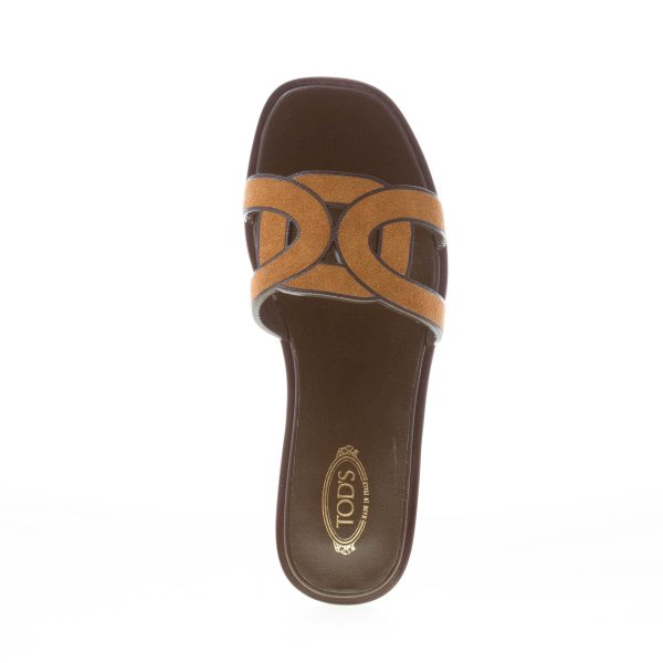 TOD'S donna sandalo ciabatta in camoscio CUOIO con fascia intrecciata a catena. Suola cuoio - immagine 7