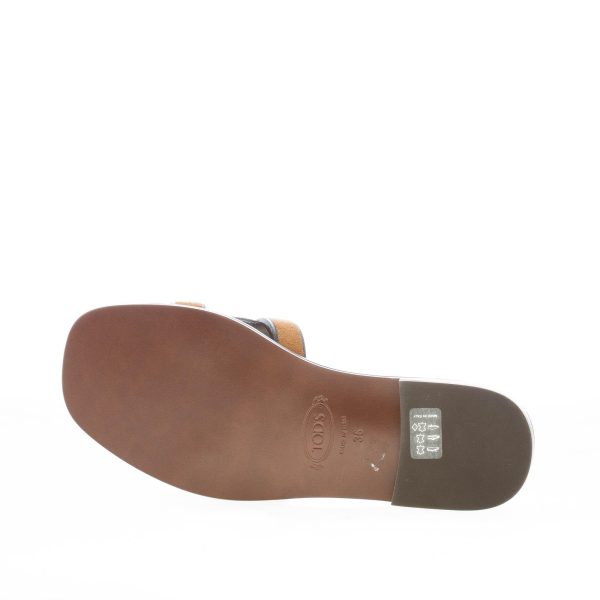TOD'S donna sandalo ciabatta in camoscio CUOIO con fascia intrecciata a catena. Suola cuoio - immagine 8